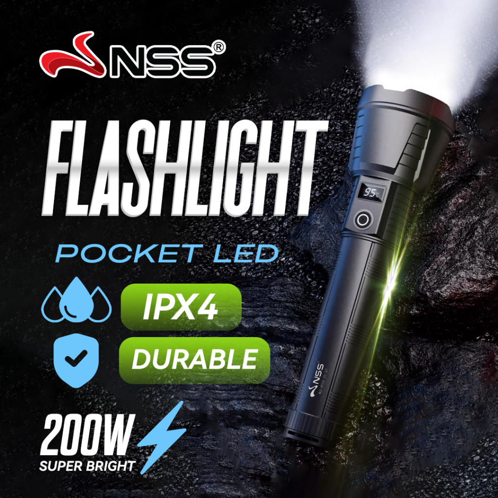 NSS 200W LED Flashlight Rechargeable Waterproof Portable Flash Light ...