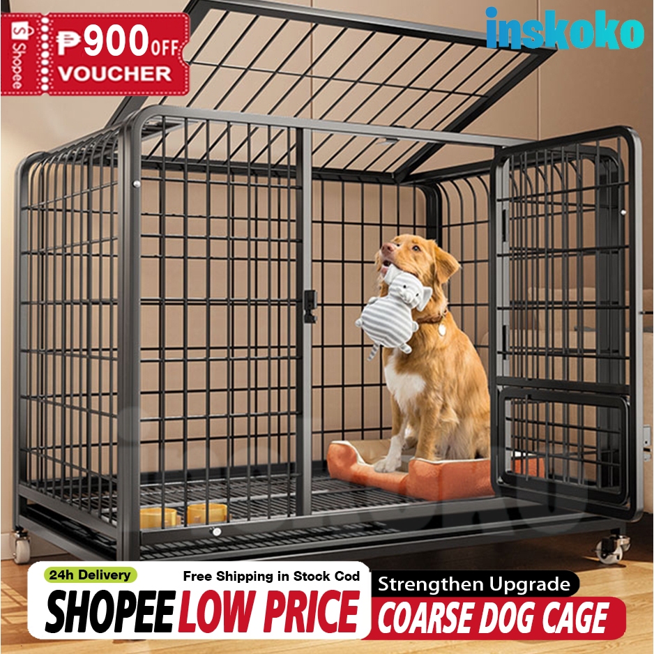 Big Dog Cage Stainless with Poop Tray Heavy Duty Pet Collapsible Cage ...