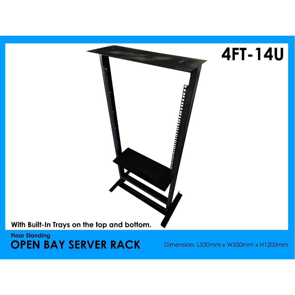 4ft Open bay server rack 14U with Built-In Tray on the top and bottom ...