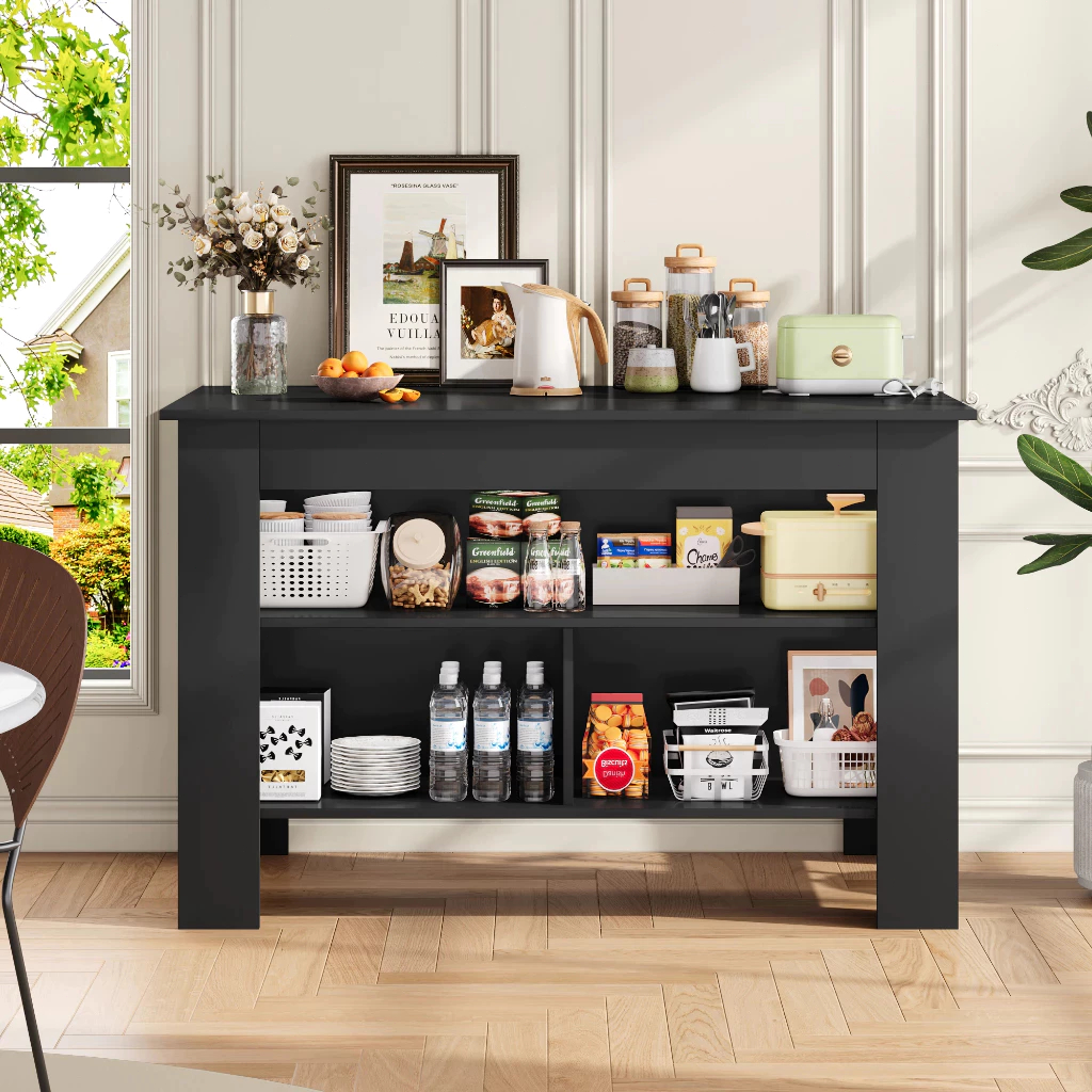 EASYHOME Kitchen island bar table dining table side cabinet kitchen ...