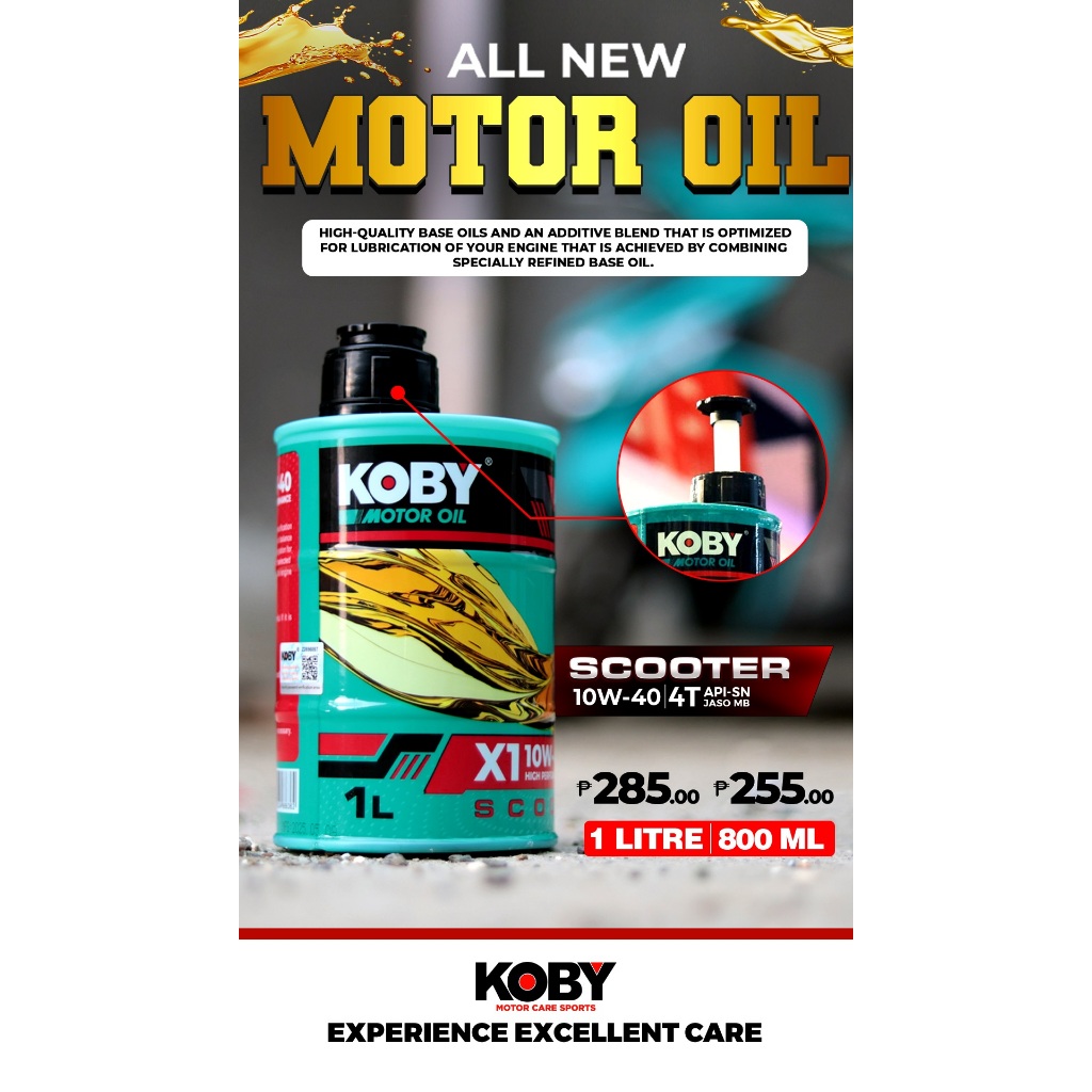 KOBY MOTOR OIL X1 10W-40 4T API-SN JASO MB (For Scooters) 800ML/1L ...