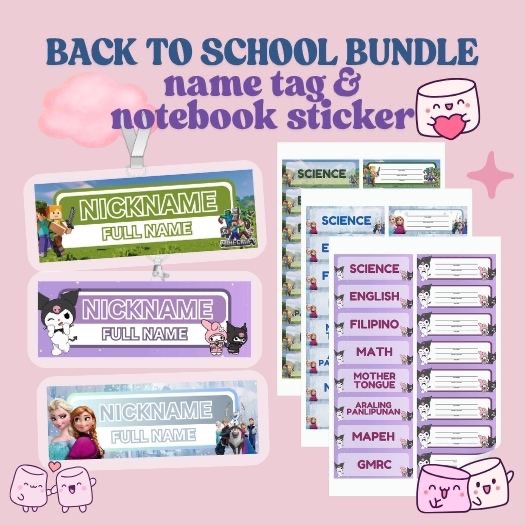Back To School Bundle Name Tag & Notebook Stickers Subject & Name Label ...