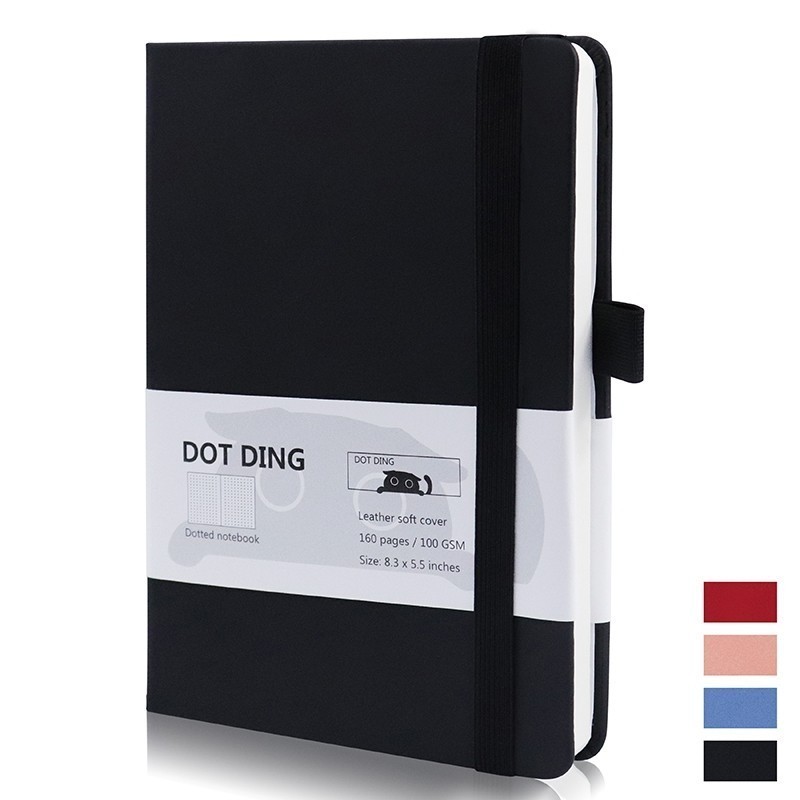 A5 Dotted Grid Notebook 160 Pages 100GSM Soft Leather Cover Elastic ...