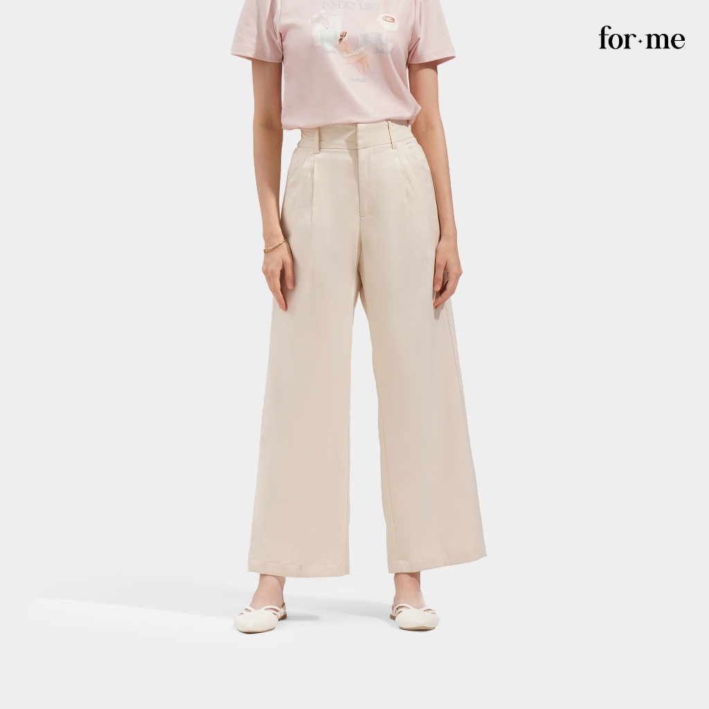 ForMe Straight Leg Pleated Trousers For Women (Off White/Black ...