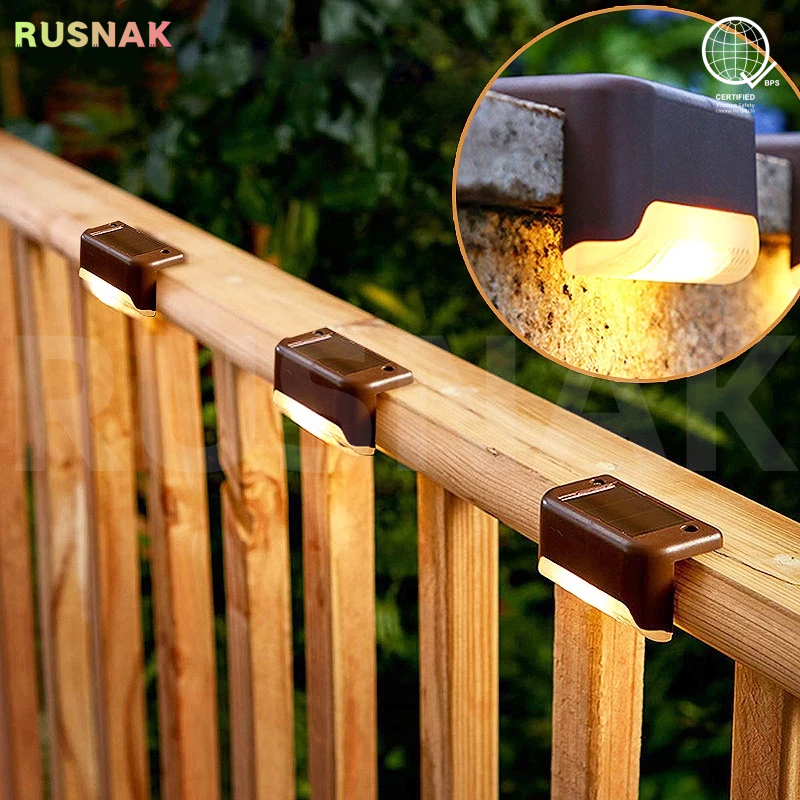 RUSNAK Solar Step Light Outdoor Waterproof Stair Wall Lamp Railing ...