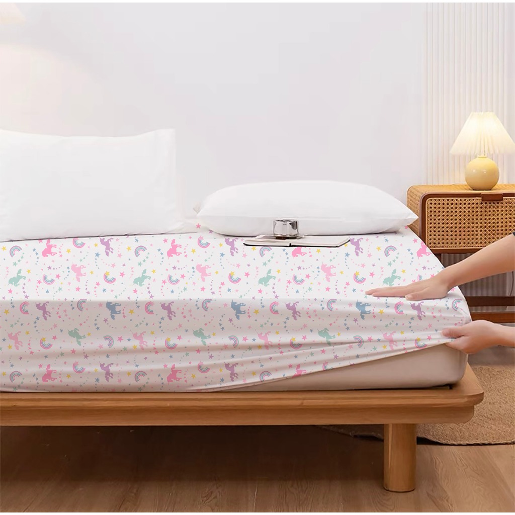 Double size fitted sheet bedsheet unicorn design soft comfortable