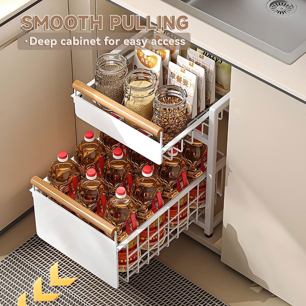Under Sink Rack Kitchen Sliding Storage Organizer Pull Out Drawer ...