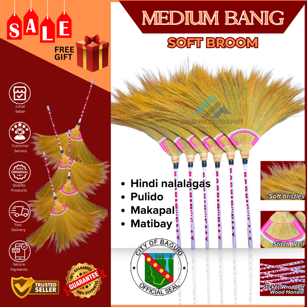 Banig Soft Broom Walis Tambo Makapal & Matibay Wood Handle Floor ...