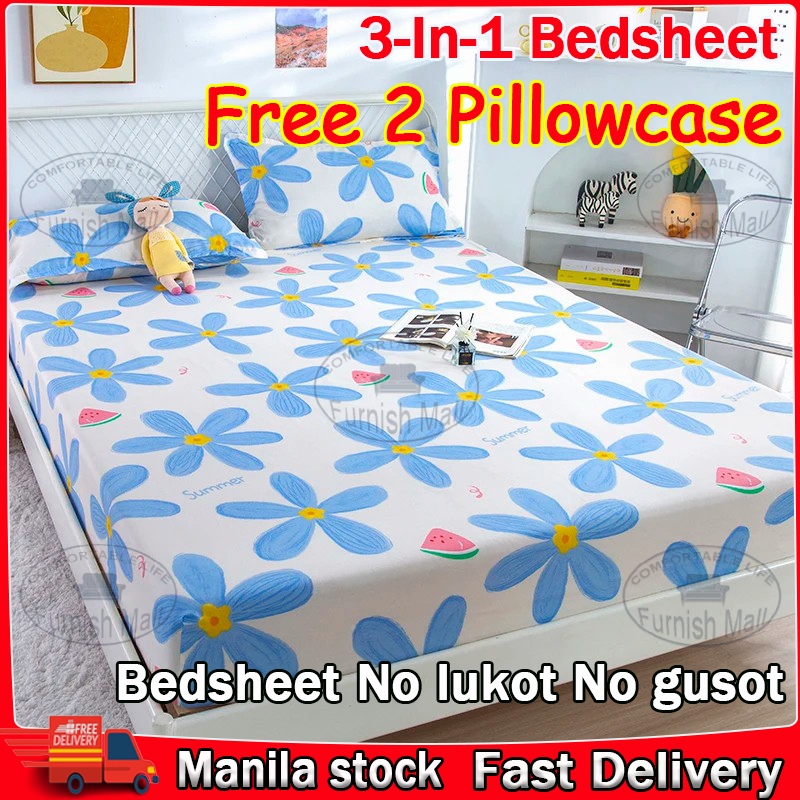 New 3♥ In1 Bedsheet set Fully Cotton Garterize Fitted Bed Queen Size