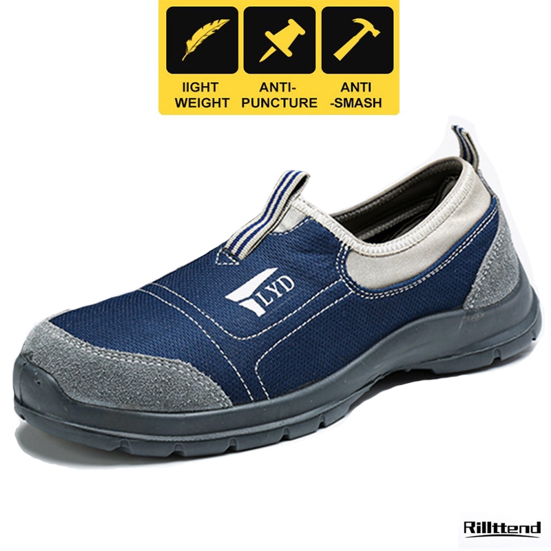 【Ready Stock】Safety Shoes Steel Toe Cap Breathable Lightweight No Lace  Anti-smash Anti-puncture Work