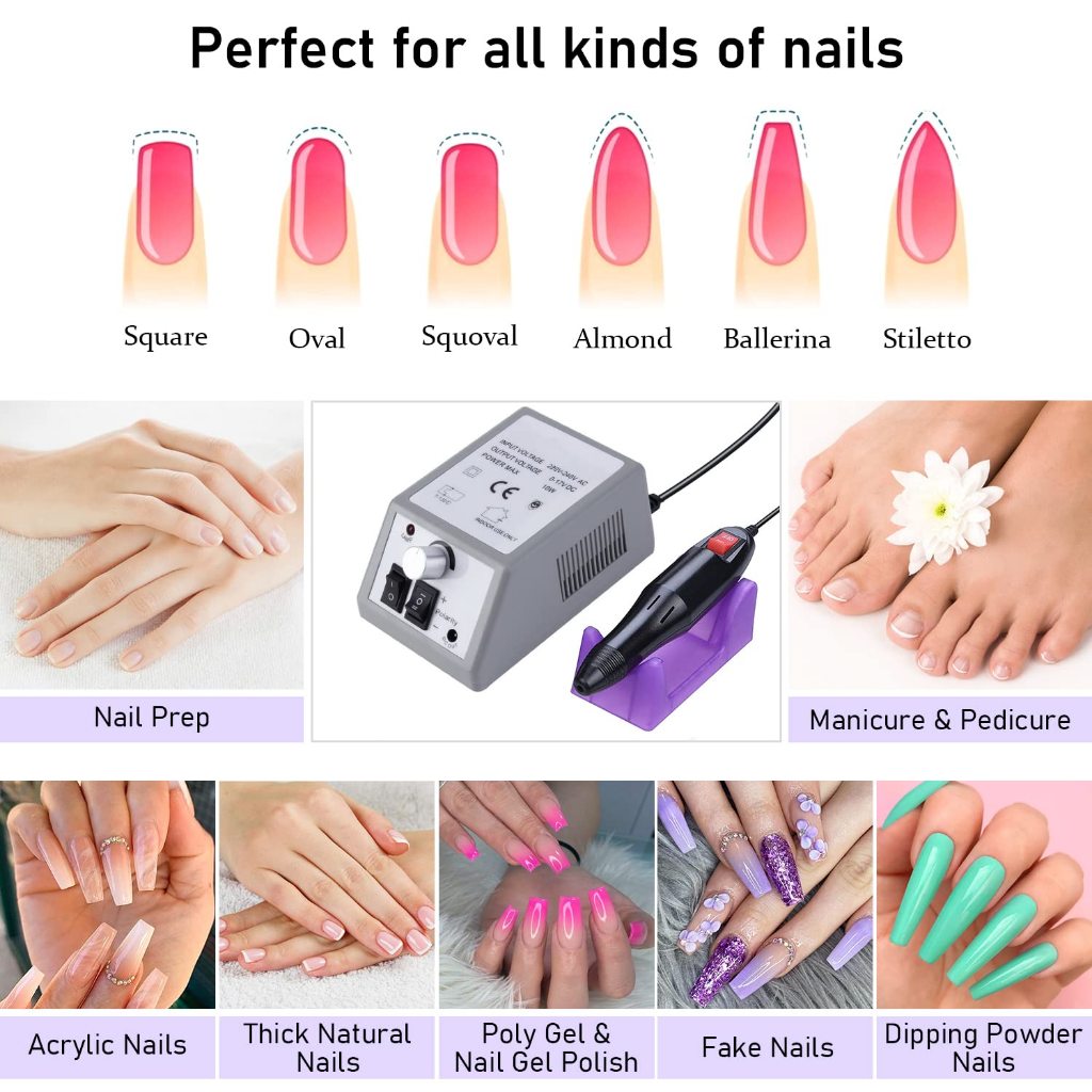 Electric Nail Drill Machine EU Plug Set With 6 Bits Pedicure File ...