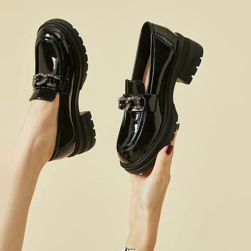 Lug Sole Womens Black Platform Loafers Women's Thick Soles