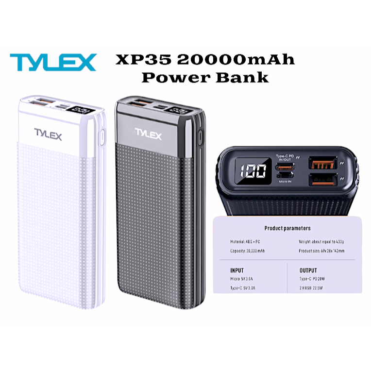 XP35 Fast Charging Power Bank 20000mAh Portable Power bank Durable Mobile  Phone Charger