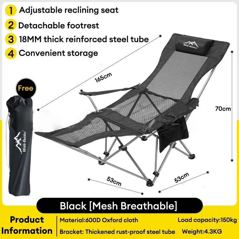 Camping Chair Foldable Recliner Steel Pipe Recliner Oxford Cloth Ultralight  High Back Picnic Chair