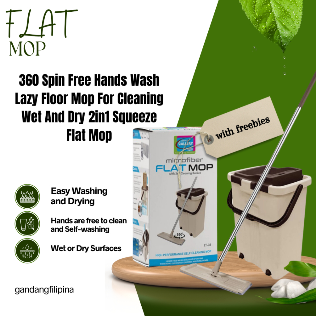 360 Spin Free Hands Wash Lazy Floor Mop For Cleaning Wet And Dry 2in1