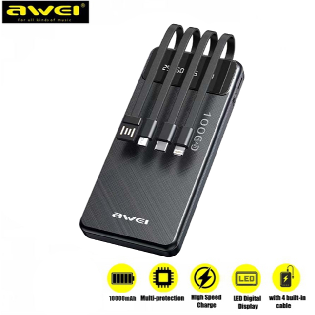 Awei P131K 10000mAh Digital Display Multiple Output Power Bank with ...