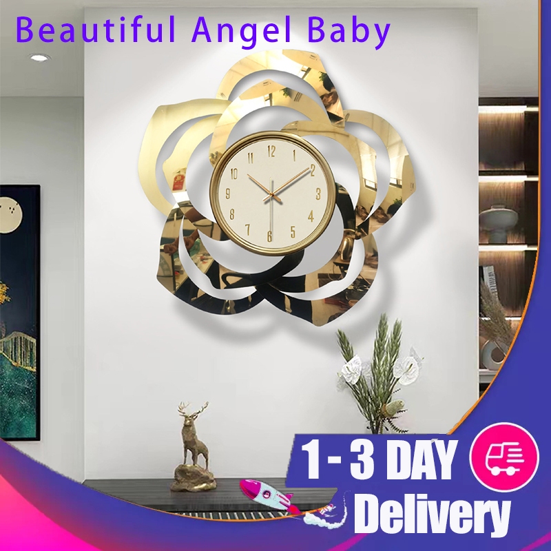 70x70cm Luxury Stainless Steel Titanium Gold Wall Clock Villa Home ...