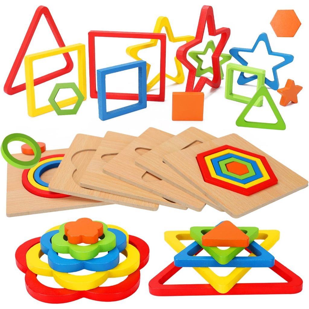 Toddler Puzzles Montessori Toy Wooden Shape Sorting Puzzle Sensory Toy  Toddler Activities Preschool