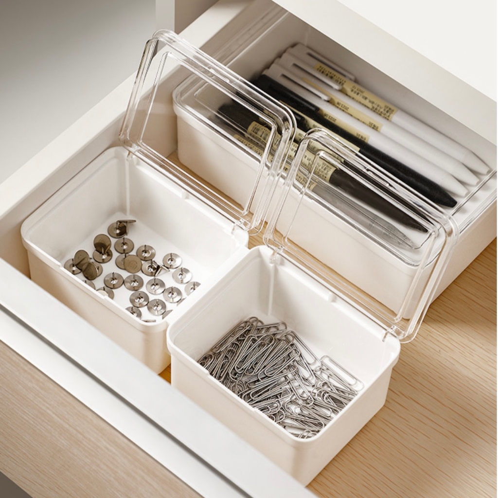 Minimalist Transparent Lid Simple Flip Box Stationary Makeup Organizer ...
