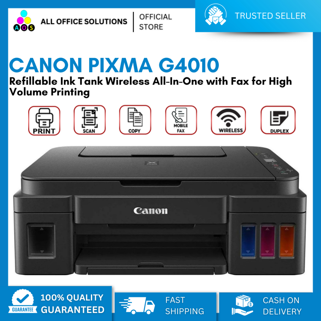 Canon PIXMA G4010 Refillable Ink Tank Wireless All-In-One with Fax for ...