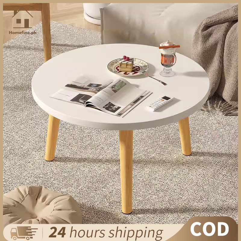 COD⭐Wooden Round Coffee Table Small Sofa Side Table Mini Dining Table ...