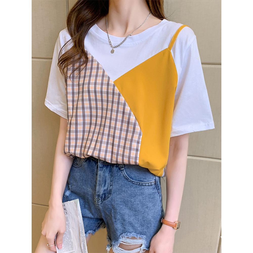 Stylish Black Wrinkled Cotton Fake Two Piece Tops Fall main image 1
