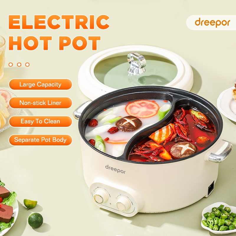 Dreepor Hot Pot Multifunctional Electric Cooker Non-Stick Pot Cooking ...