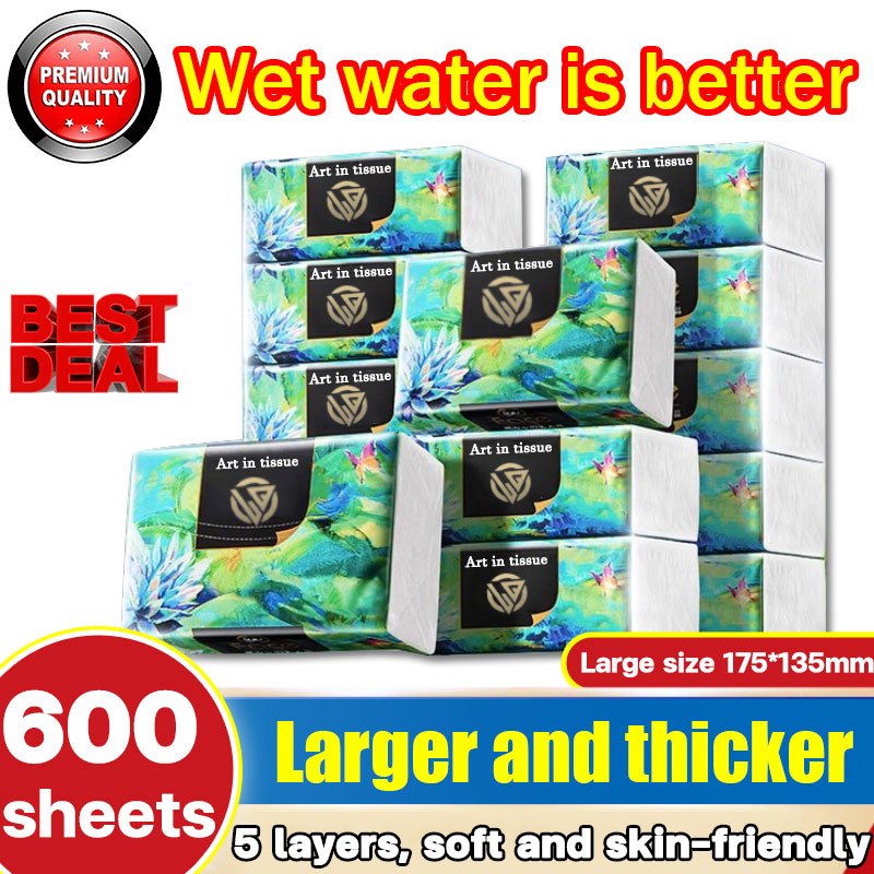 Wet water is better Facial Tissue soft 600 Sheets 5 PlyWood Paper
