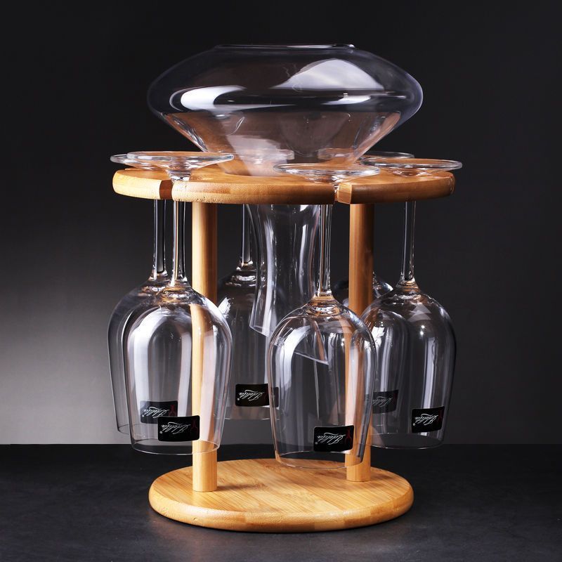 H5H Bamboo wine rack with glass bracket decoration wooden tall glass ...