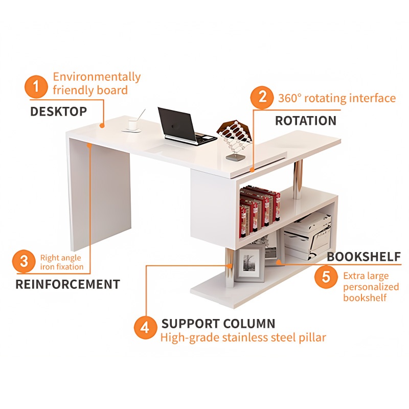 COD 360° Rotating Computer Table Study Desk 3-layer Bookshelf Office ...