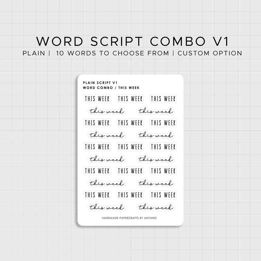 Word Script Combo V1: Plain | Transparent Functional Planner Stickers ...