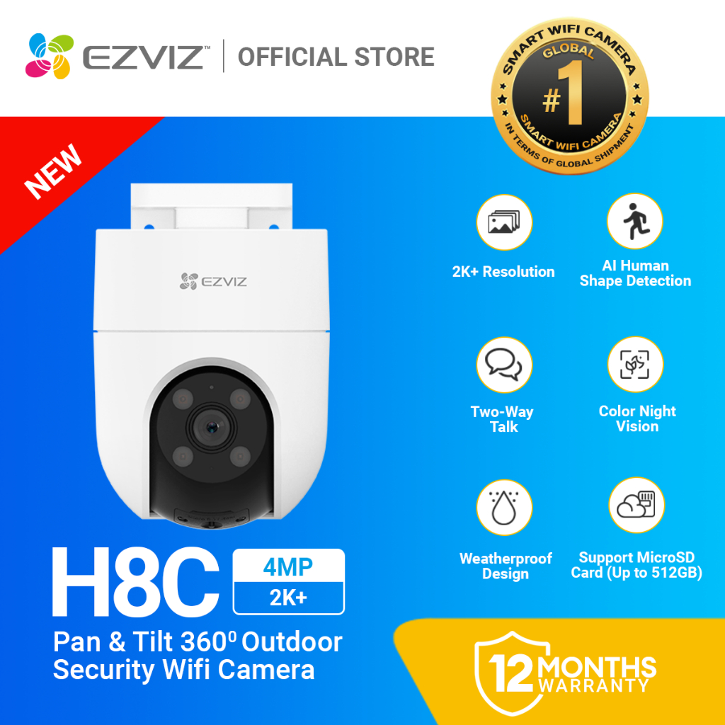 EZVIZ H8C 4MP/2K+ CCTV Outdoor waterproof 360° Pan/Tilt Security IP CCTV  Camera Color Night Vision