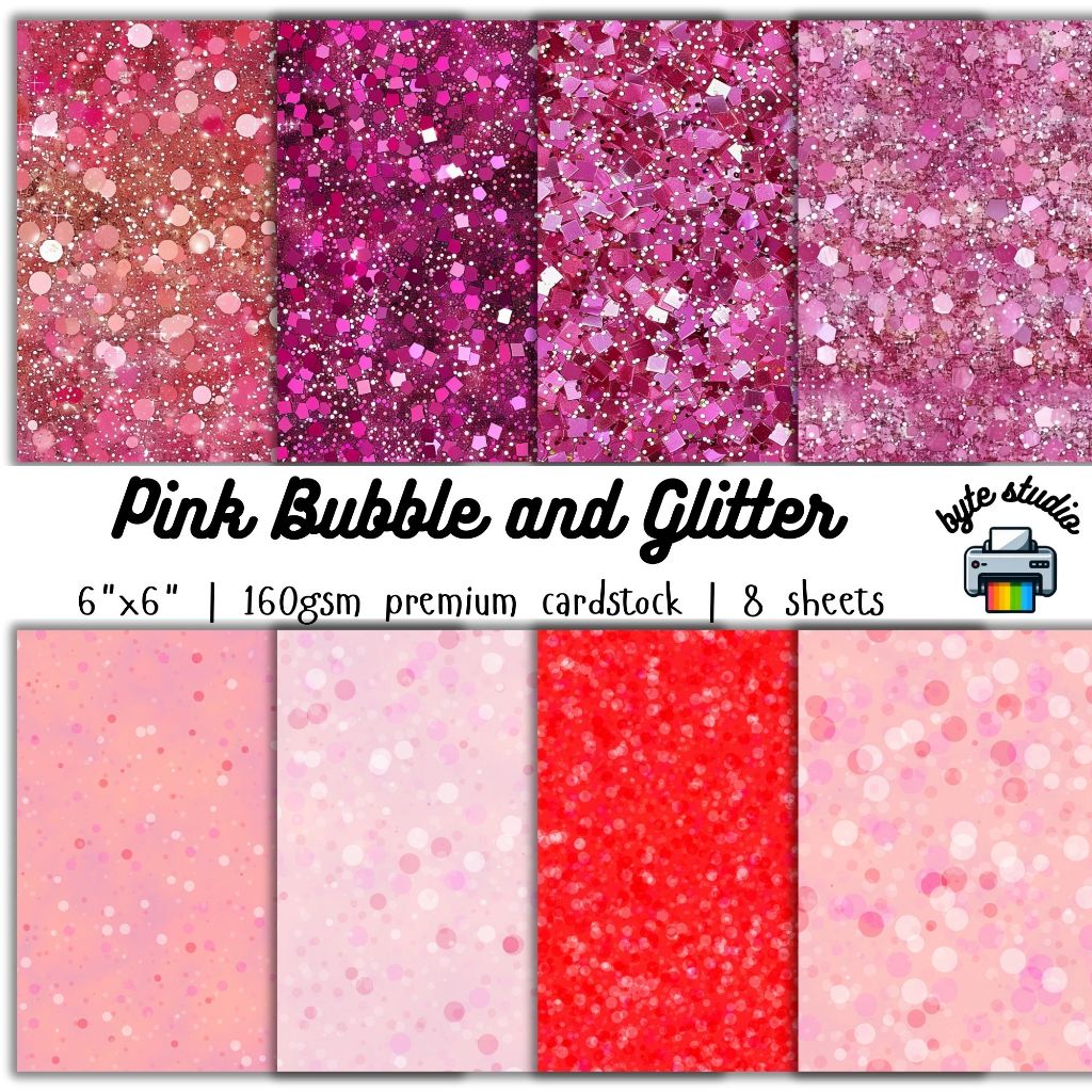 8 Sheets Pink Bubble and Glitter by byte studio | Cardstock Premium ...