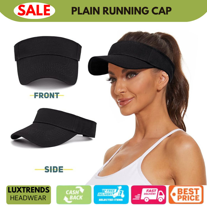 Activewear Sports Plain Cap Sun Visor Hat Adjustable Velcro Exercise ...