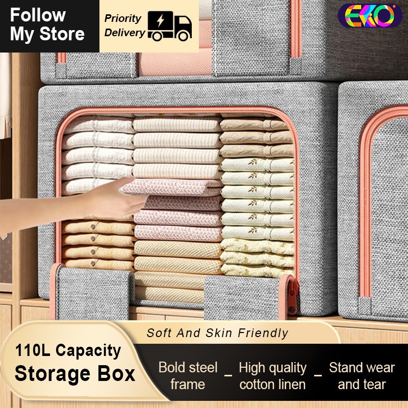130L Home Foldable Storage Box Clothes Organizer Basket With Cover ...