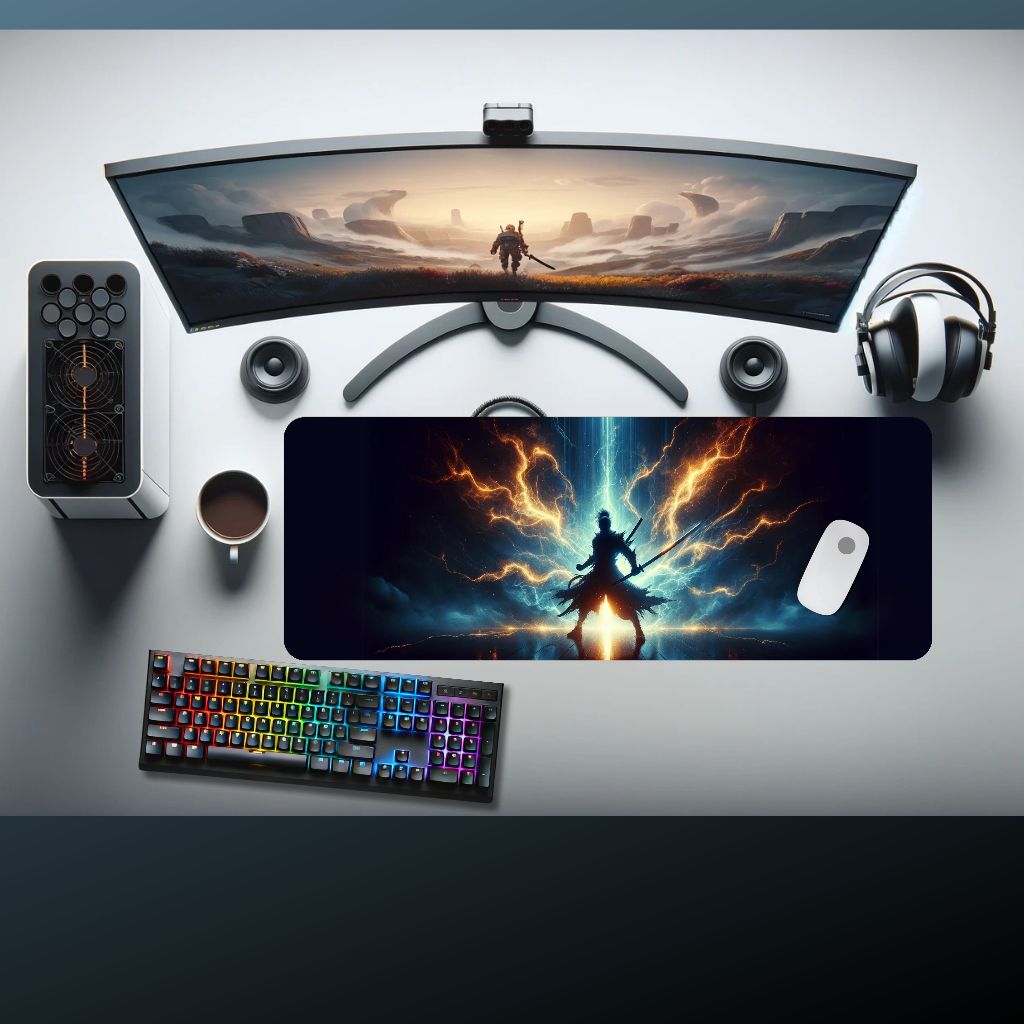 DESKMATEC Gaming Mouse Pad, Lightning Warden Desktop Mat (800x300mm ...