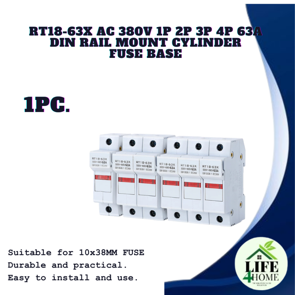 RT18-63X AC 380V 1P 2P 3P 4P 63A DIN Rail Mount cylinder fuse base ...