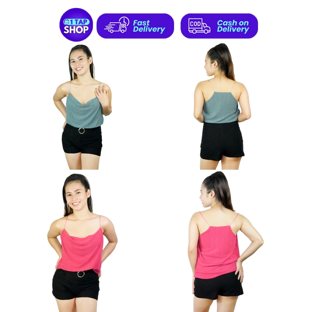 1Tap Angel Cowl Neck Top Ribbed Loose Sleeveless Spaghetti Strap Blouse ...