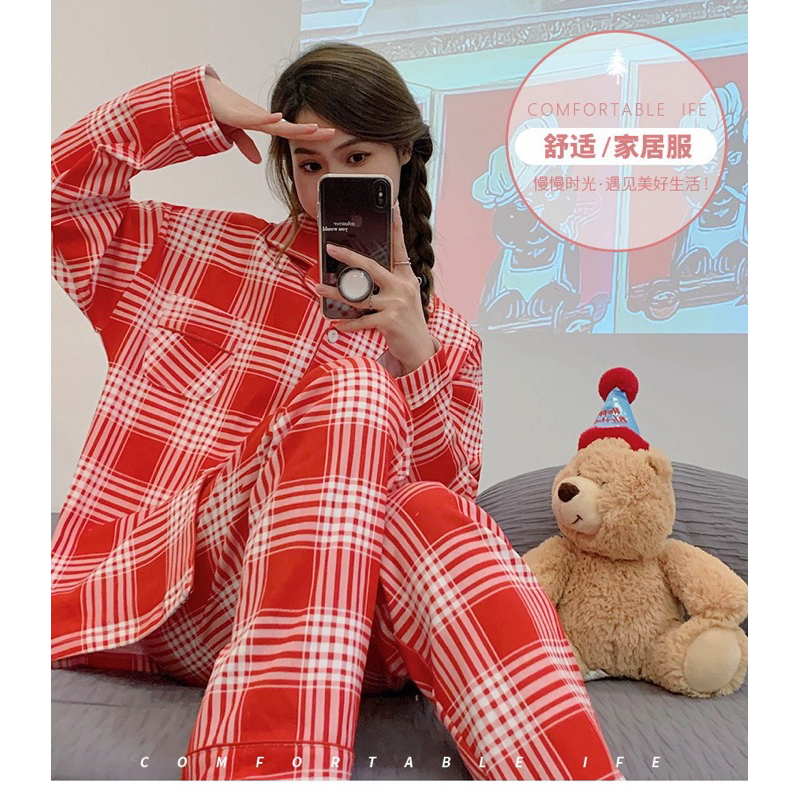 WAN Korean Cute Cotton Long sleeves Sleepwear Terno Pajama Set Shopee Philippines