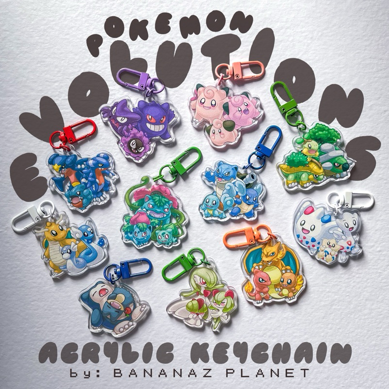 Pokemon Evolutions | Acrylic Keychains/Charms | Double-sided Print | by ...