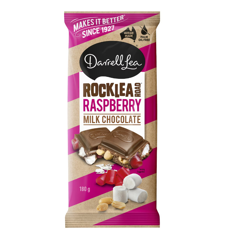 Darrell Lea Raspberry Rocklea Road Milk Chocolate Block 180g ( APR 2025 ...
