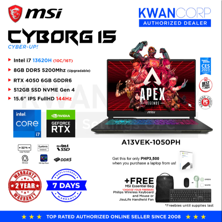 MSI Cyborg 15 A13VEK-1050PH Intel i7 13620H 8GB RAM RTX 4050 6GB 512GB ...