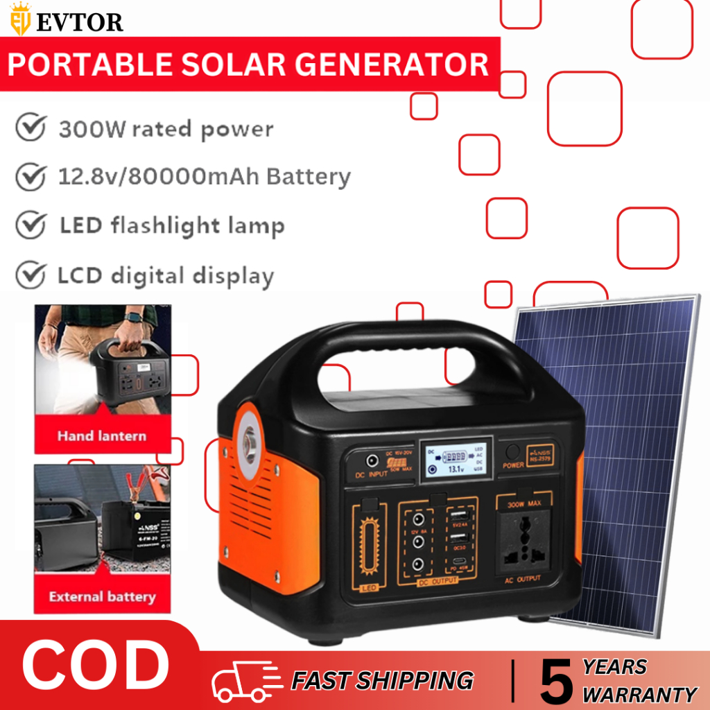 Power Station with Solar Panel 300w 86000mah Solar Generator Powerbank ...