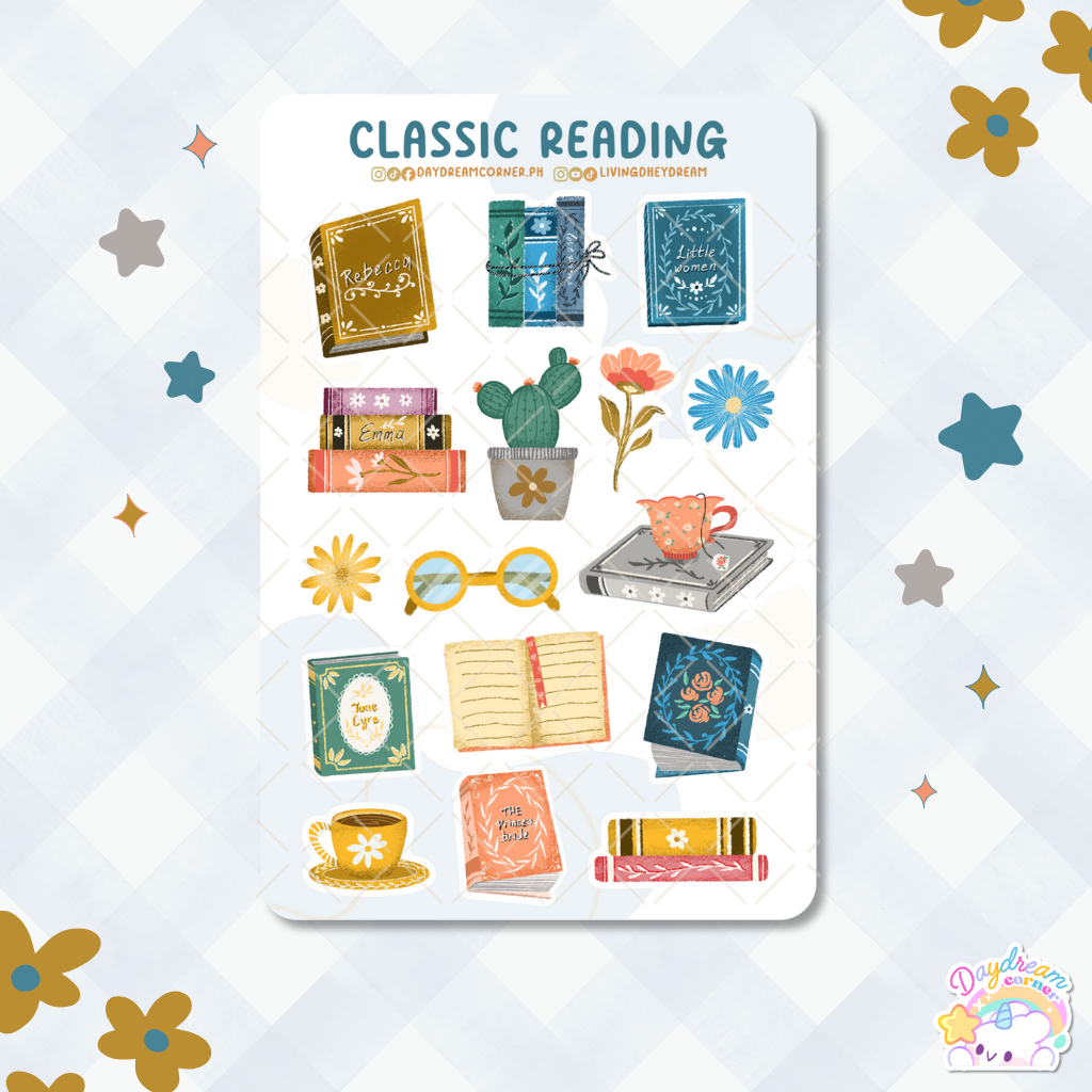 Classic Reading | Sticker Sheet | Aesthetic Cozy Kawaii Watercolor ...