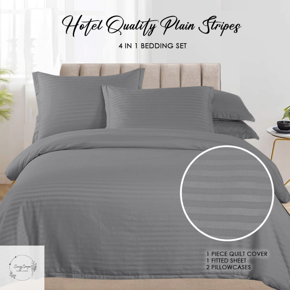 SnugScape Stripes Garterized 4in1 Cotton Bed Sheet ( 2 pillowcases, 1 ...