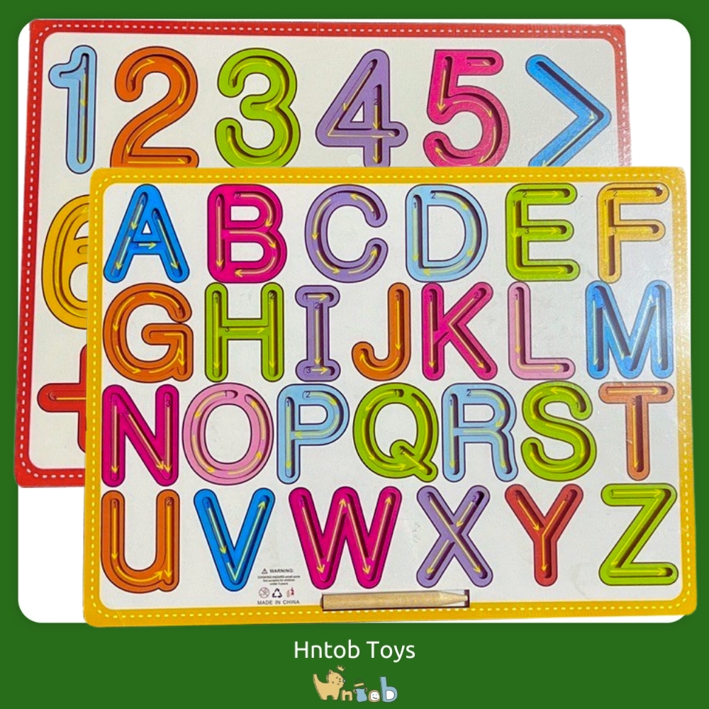 Hntob 30*22cm Wooden Trace Number Alphabet Letter Writing Tracing Board ...