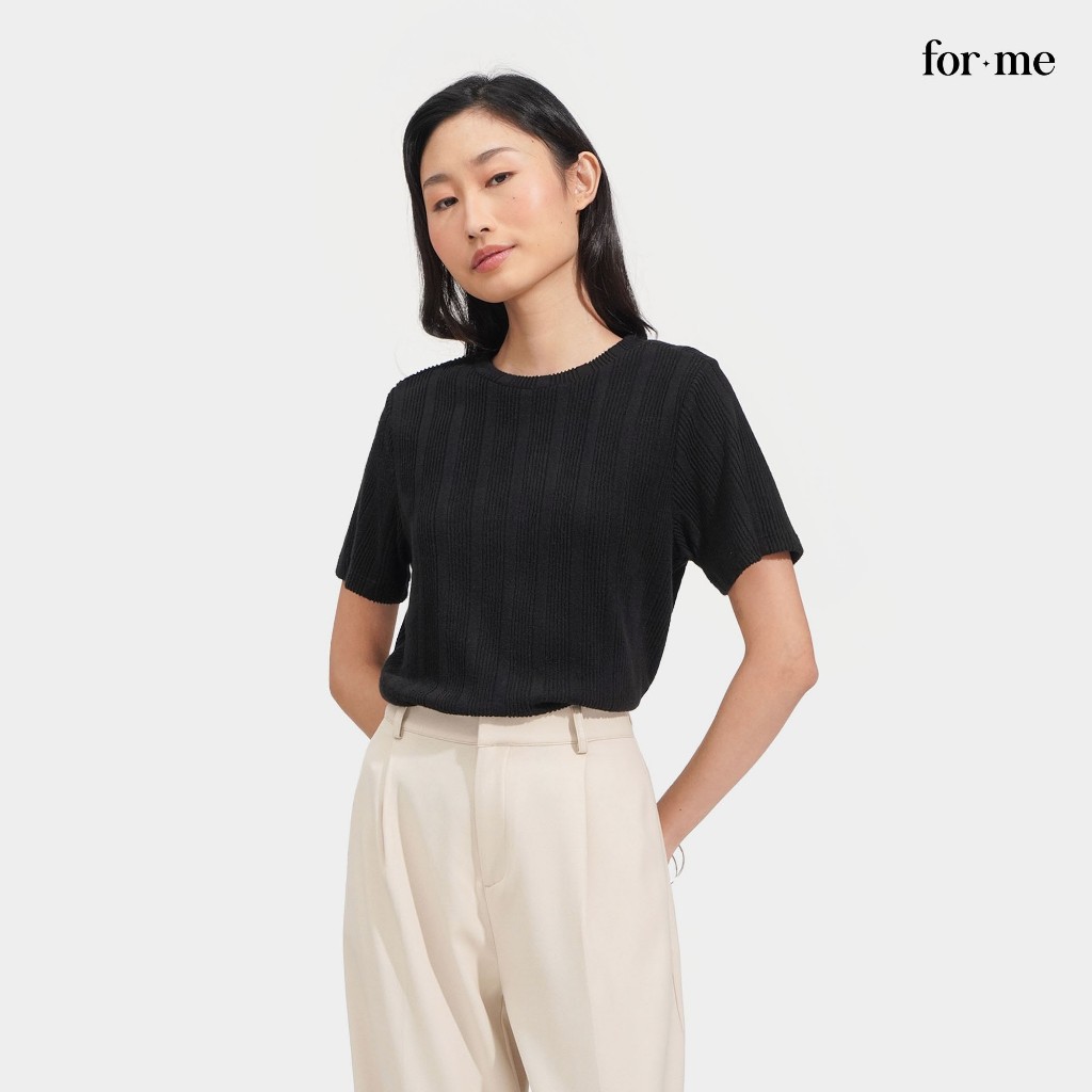 ForMe Ribbed Tee T-Shirt For Women (Black) | Shopee Philippines