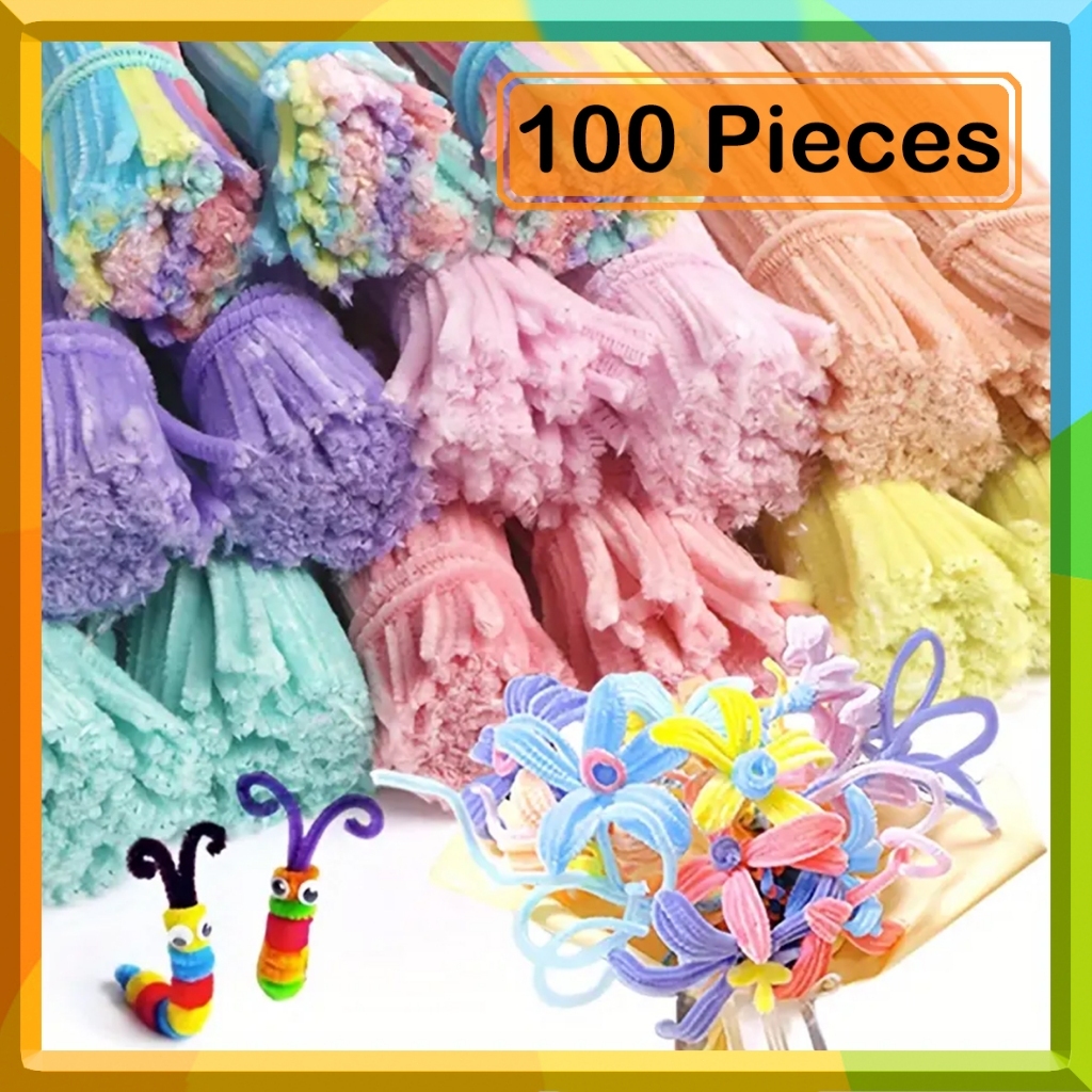【In Stock】100pcs Colorful Dense Fuzzy Wire Pipe Cleaner Craft Flower ...