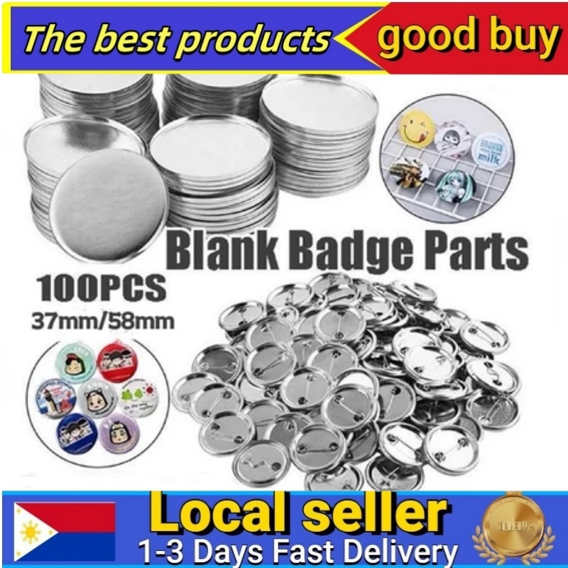 100Pcs 37/58mmplasticback DIY Badge Button Pins Blank Raw Material pins ...