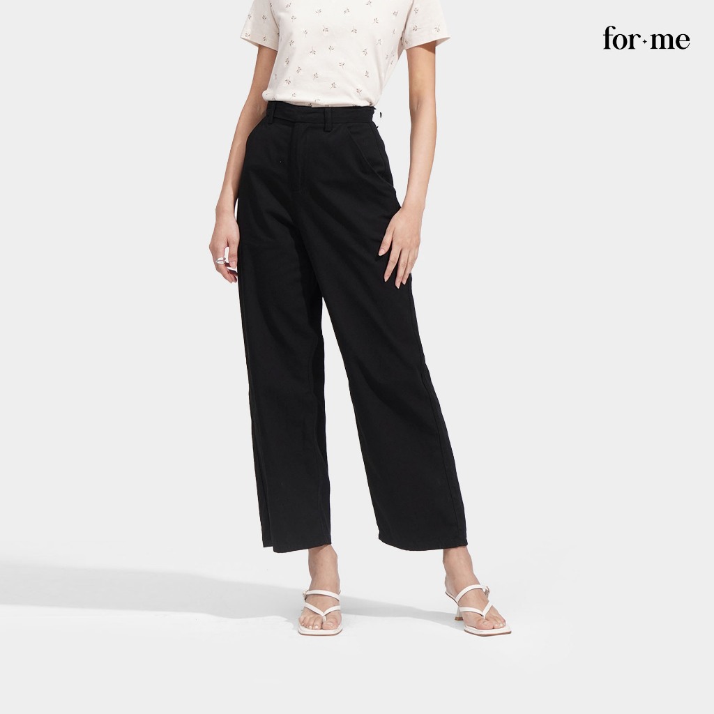 ForMe Extended Tab Straight Trousers For Women (Black/Brown) | Shopee ...